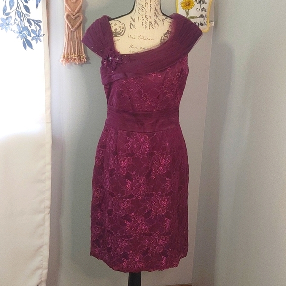 jade by jasmine Dresses & Skirts - NWT Jade By Jasmine J155013 Purple Lace Overlay Tea Length Dress 8